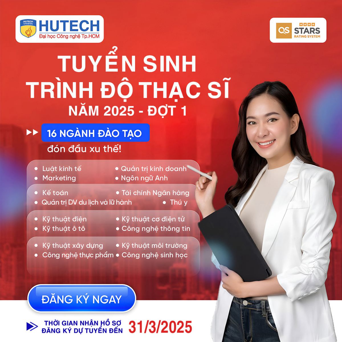 HUTECH tuyển sinh trình độ thạc sĩ năm 2025 - Đợt 1 với 16 chuyên ngành - ảnh 1